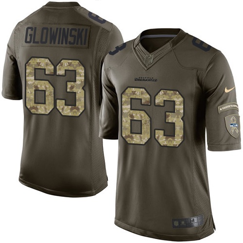 Youth Elite Mark Glowinski Nike Jersey Green - #63 Salute to Service NFL Seattle Seahawks